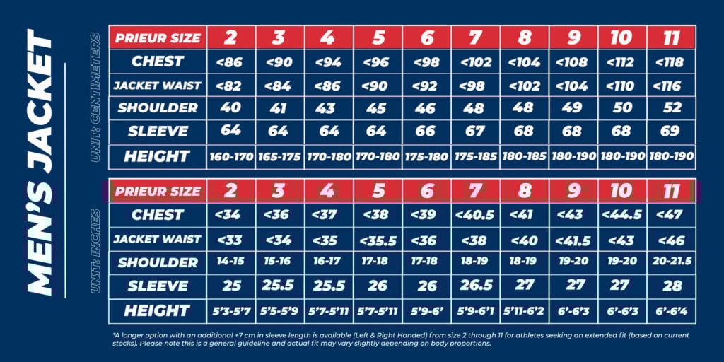 Men’s Fencing Jacket Size Guide